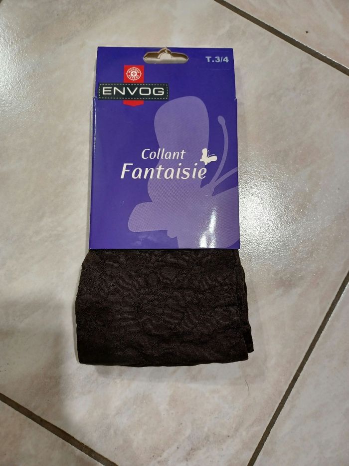 Collant marron fantaisie fleurs