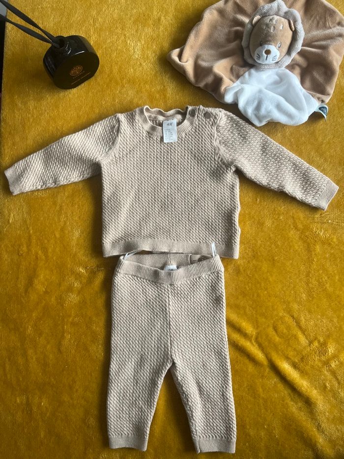 Ensemble maille bébé mixte  beige - photo numéro 2