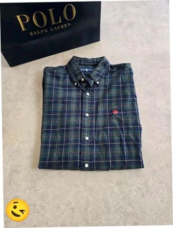 Chemise Ralph Lauren manche longue Taille M vert noir Homme Men CHE119