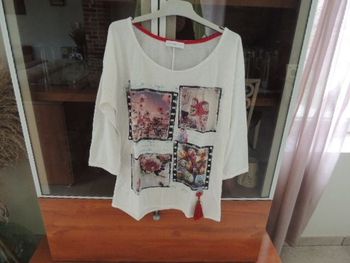 Tee shirt femme manches 3/4 cache cache taille 38