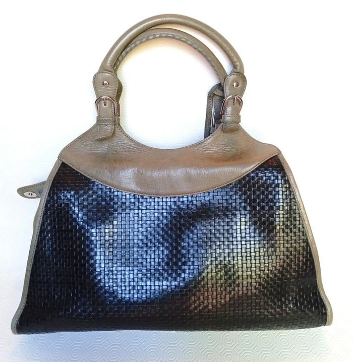 Sac a main kaki et noir Vintage pour femme, marque nonu, en très bon état - photo numéro 3
