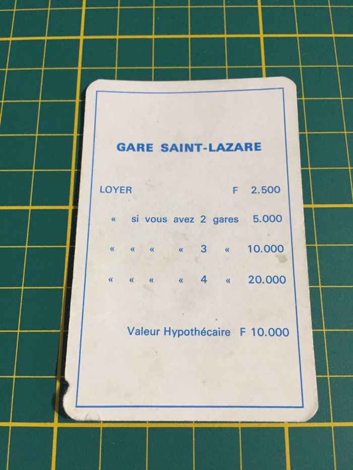 Carte Gare Saint-Lazare pièce détachée Monopoly Miro Parker company #A63