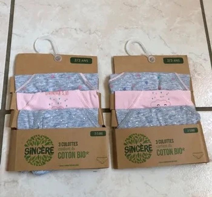 Lot de 6 culottes Sincere fille coton bio taille 2/3 ans Neufs ds emballage