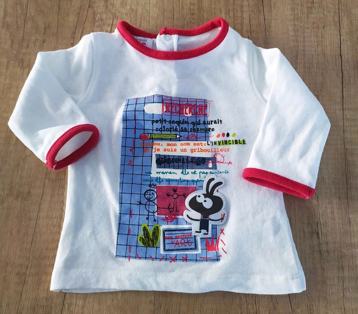 T-shirt manches longues garçon rouge et crème 3 mois La compagnie des petits