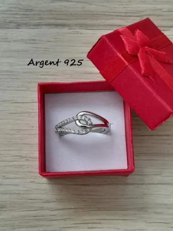 Bague argent 925, pierres transparentes en cristal, taille 58