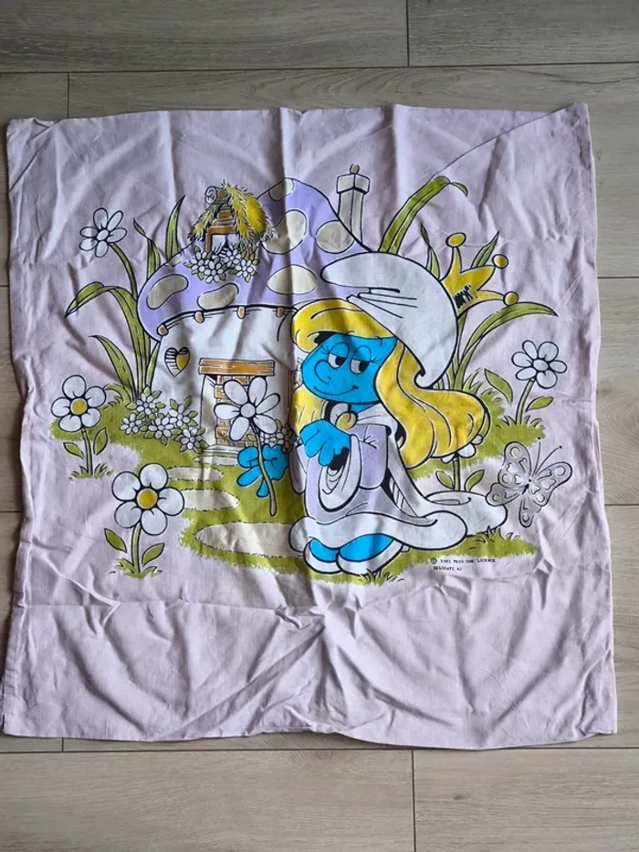 Taie d'oreiller Schtroumpfette Peyo licence 1983