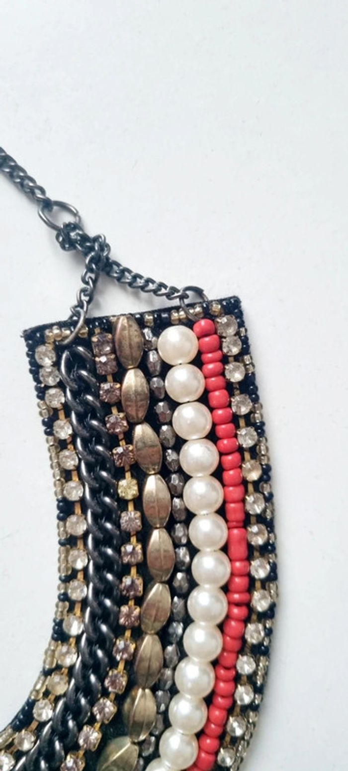 Collier plastron perle orange noir blanc - photo numéro 3