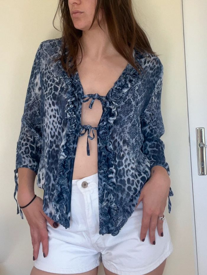 Chemise blouse fluide élégante vintage imprimé léopard/ornement - photo numéro 6