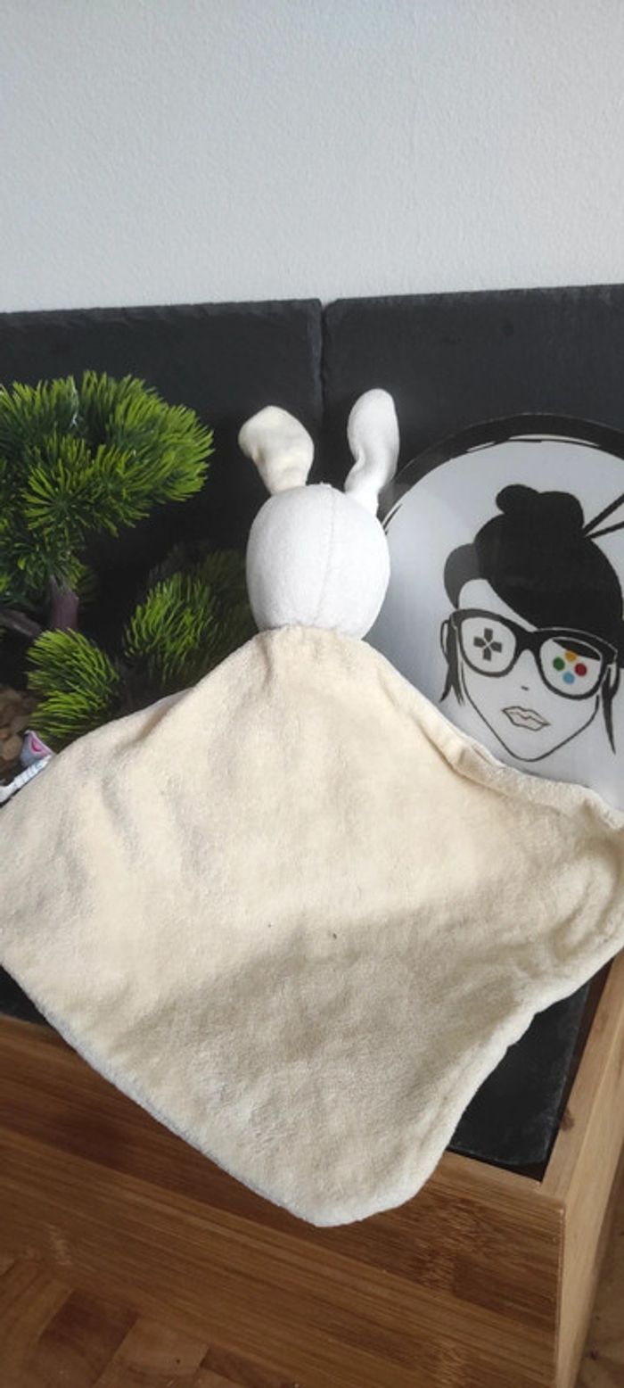 Doudou plat lapin jaune et blanc Sucre d'Orge courure zig-zag marron - photo numéro 2