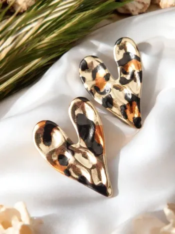 Boucles d'oreilles cœur motif léopard  - acier inoxydable - tendance bohème 🐆