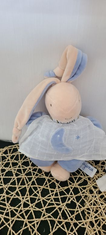 lapin doudou ajena nounours peluche rose blanc bleu ciel lune