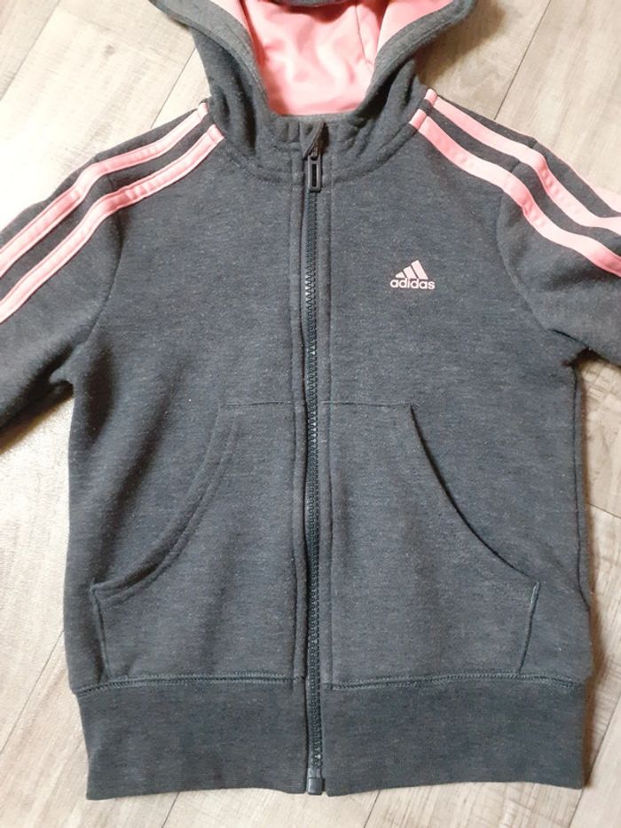 Veste fille zippée grise foncée et rose 5-6 ans - photo numéro 4
