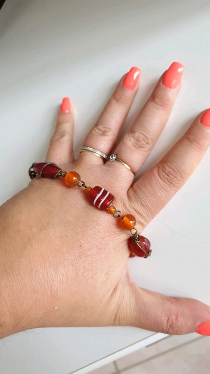 bracelet fantaisie verre soufflee orangé - photo numéro 4