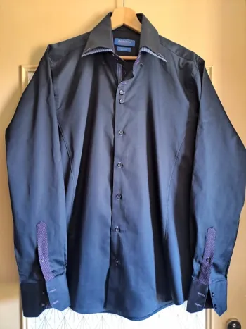 Chemise homme chic Meadrine slim fit bleue violette 39/40 M comme neuve