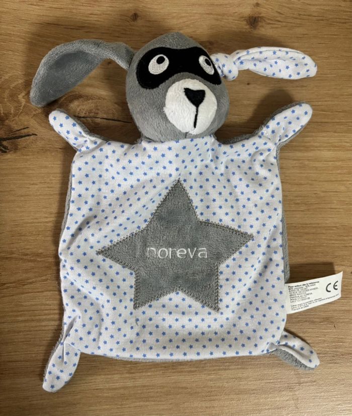 Doudou plat lapin masque gris blanc étoile bleu noreva - photo numéro 2