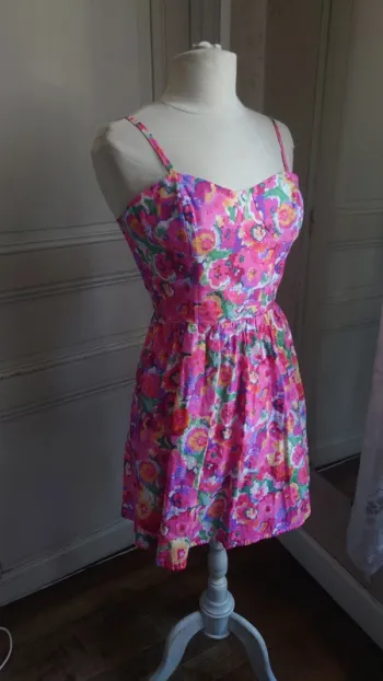 Robe d'été chic rose fleuries Opullence t 34 36 XS 100 % Coton