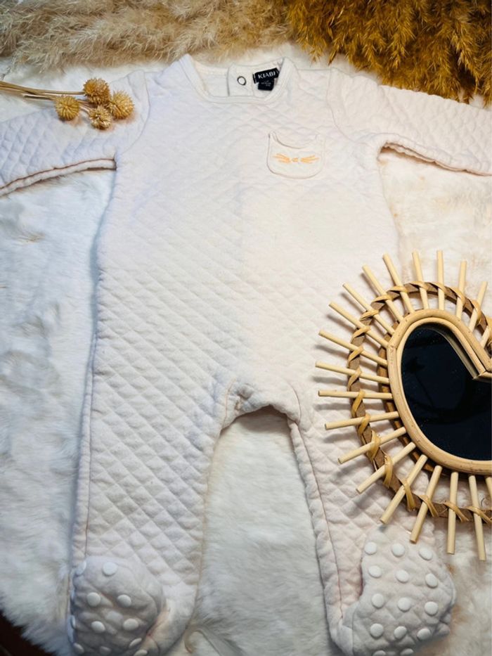 Pyjama molletonné blanc, bébé fille, 3 mois, kiabi, bon état