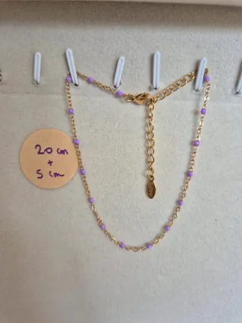 1 bracelet cheville dorée ajustable 20 cm à 25 cm 🌸 en acier inoxydable perles Violettes pastel