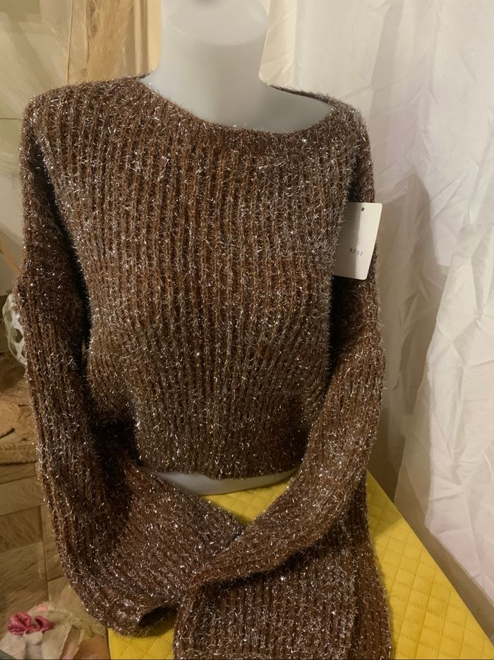 Pull marron foncé brillant New collection taille unique 36-42 - photo numéro 2