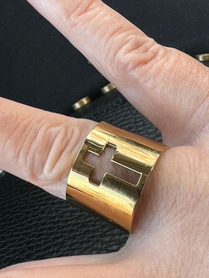 Bague mile Mila  large réglable acier inoxydable or croix - photo numéro 3