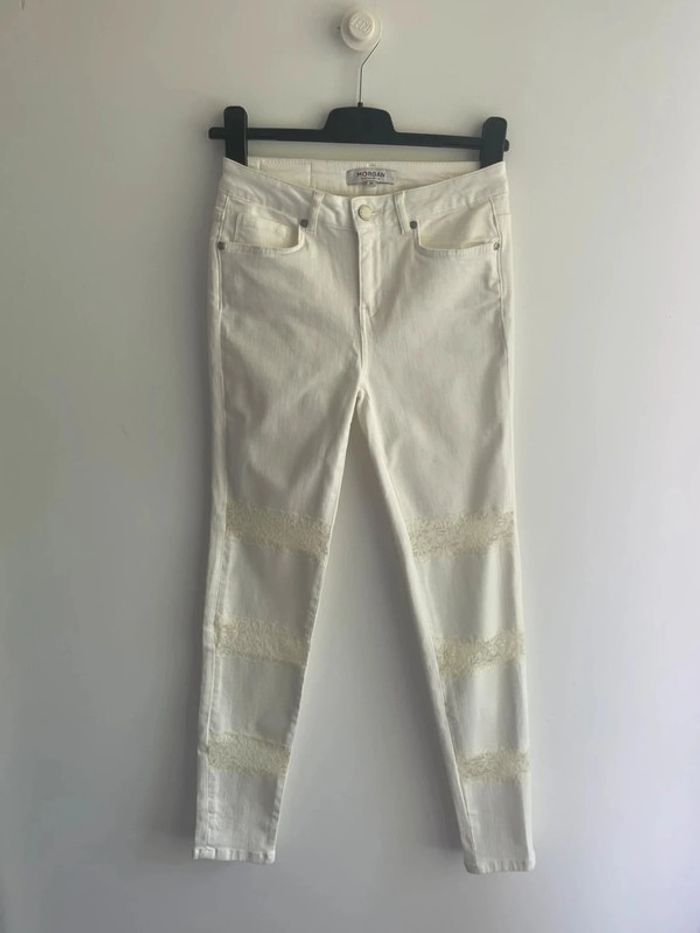 Pantalon slim blanc dentelle Morgan