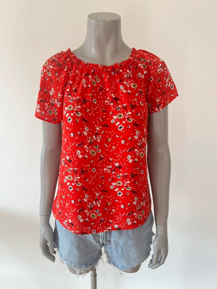 T-shirt rouge à fleurs Caroll - Taille 36 - photo numéro 4