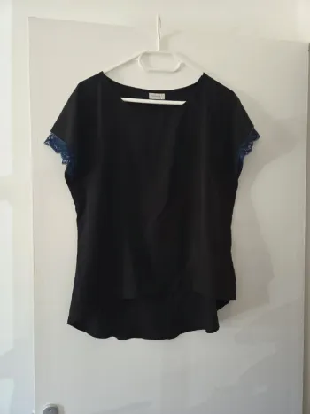 Tee-shirt manche courte femme été noir dentelle bleu TBE taille L bronzini