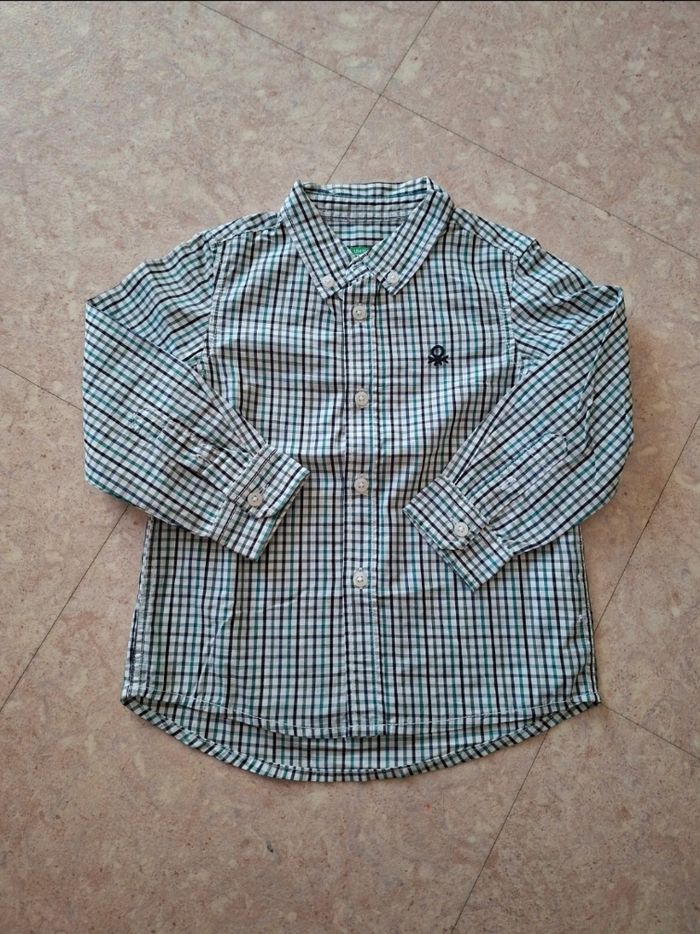 chemise à carreaux verte et bleu garçon 2 ans 90 cm