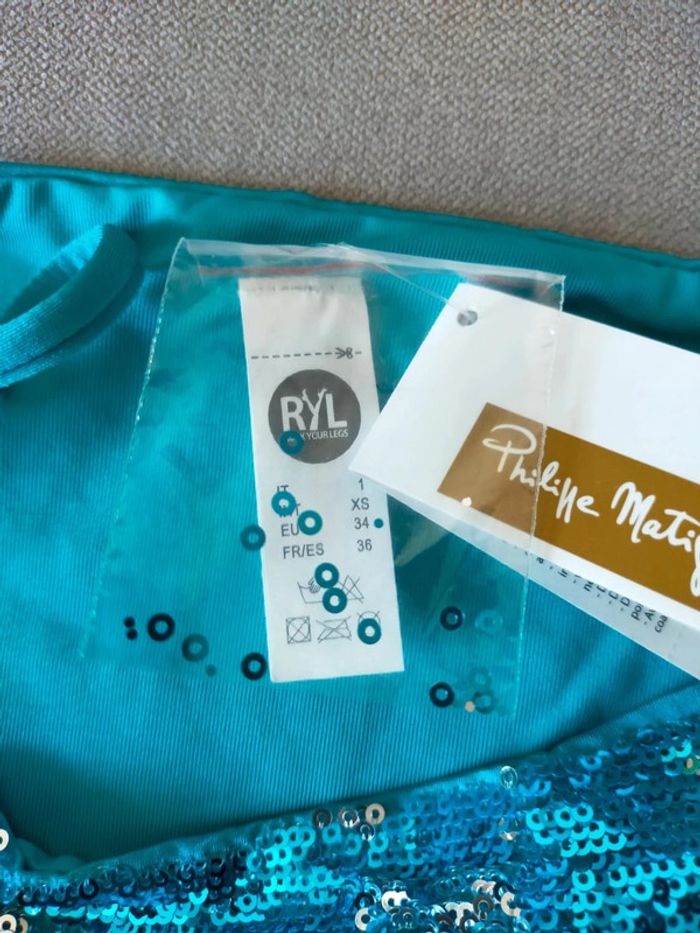 Bas de bikini turquoise à sequins – Philippe Matignon – Taille 36 – Neuf avec étiquette - photo numéro 4
