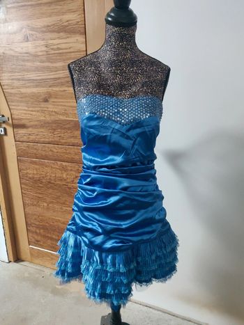 Robe bustier drapée bleue vintage à sequins