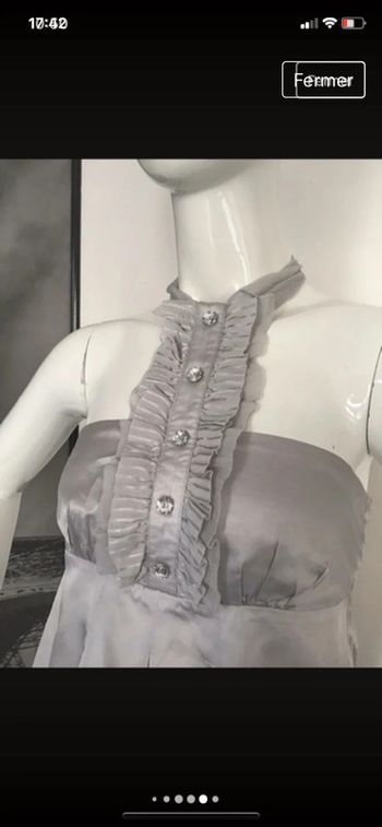 Top gris satiné volants 51% de soie