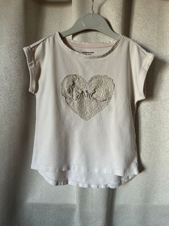 T-shirt rose cœur dentelle beige 4 ans Vert baudet - photo numéro 2