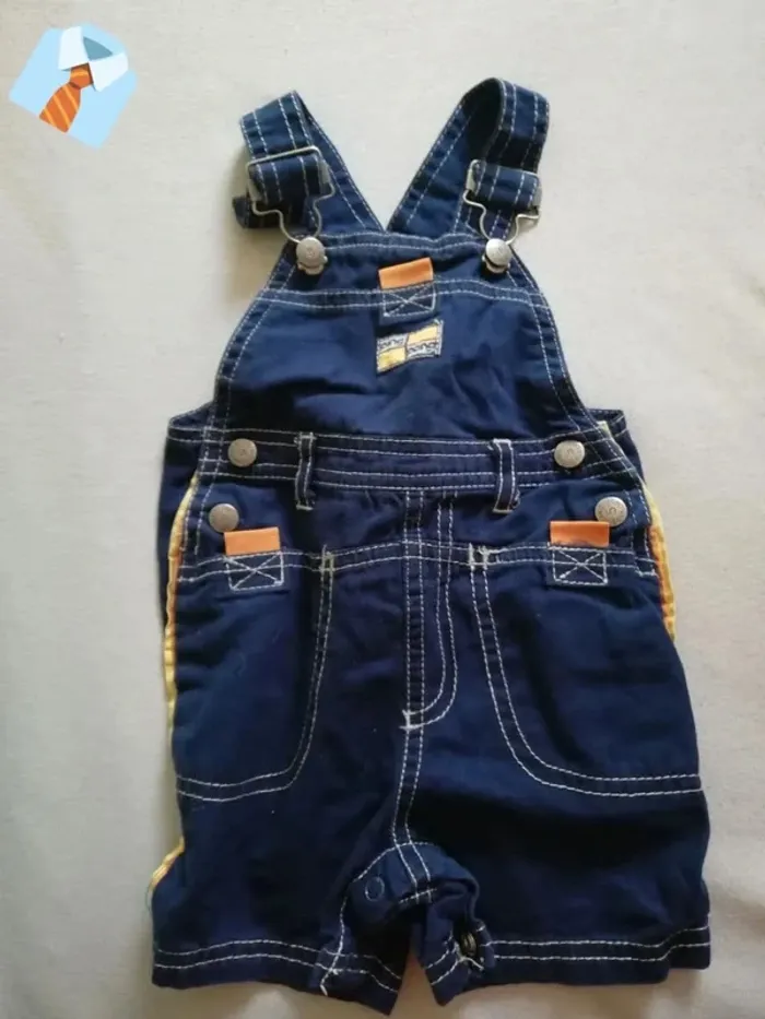 Salopette Bleu Foncé et Orange - Marque 5-5 - 6 Mois