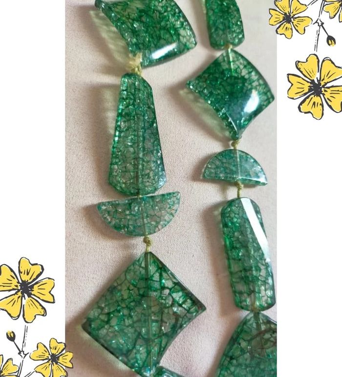 Collier vintage géométrique – Vert transparent craquelé | Collection Émeraude Urbaine - photo numéro 2