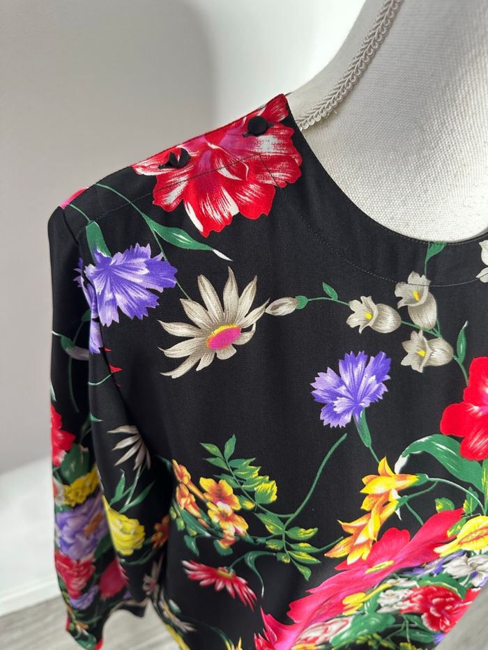 Blouse à fleurs noire et multicolore Gérard Pasquier Vintage T40 L - photo numéro 3