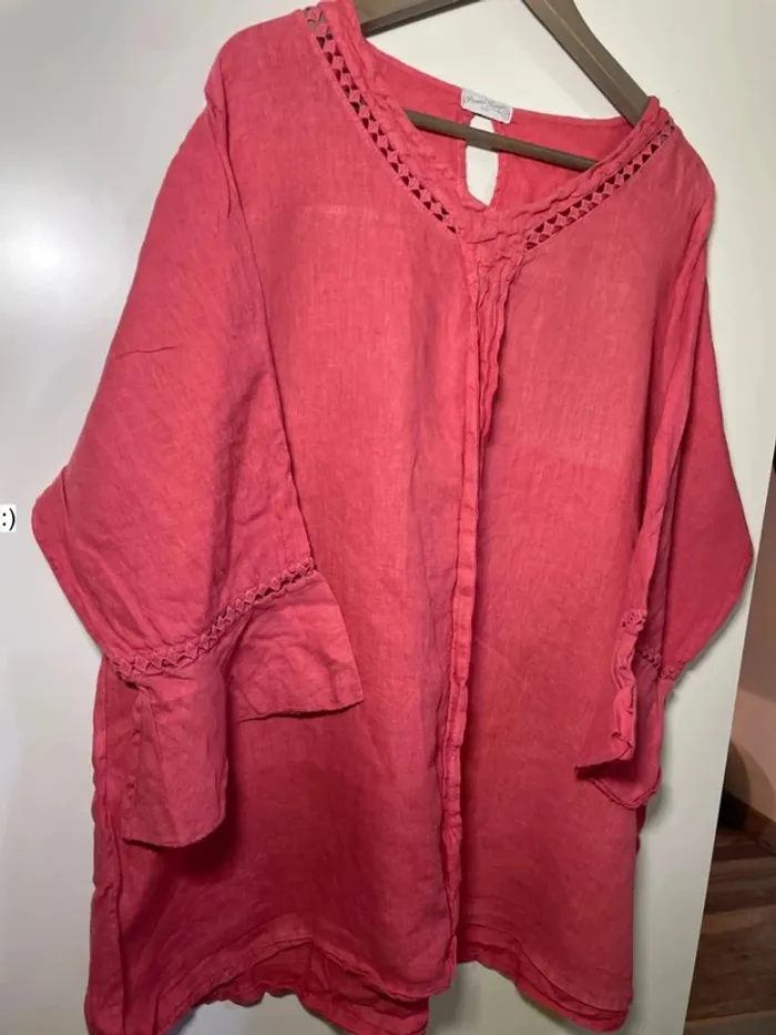 Blouse femme en lin taille 52 / piment rouge - photo numéro 3