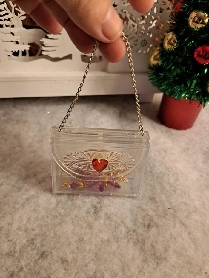 Bracelet rouge et doré avec boucles d'oreilles cœurs en verre rose - photo numéro 9