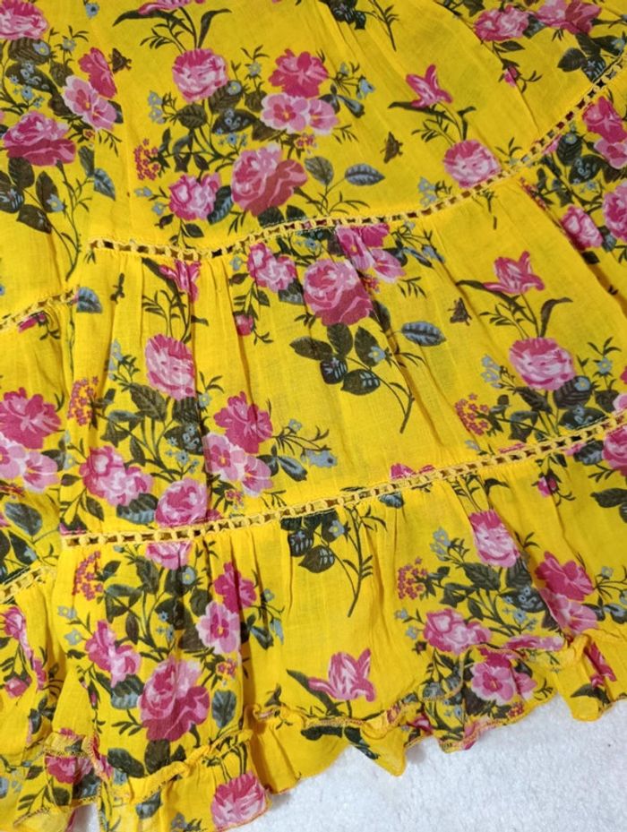 Robe bobo chic Rhum Raisin T3 jaune fleuri épaules dénudées 100% coton - photo numéro 6