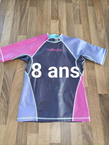 Haut aquatique Nabaiji decathlon 8 ans violet bleu protection UV et froid mer