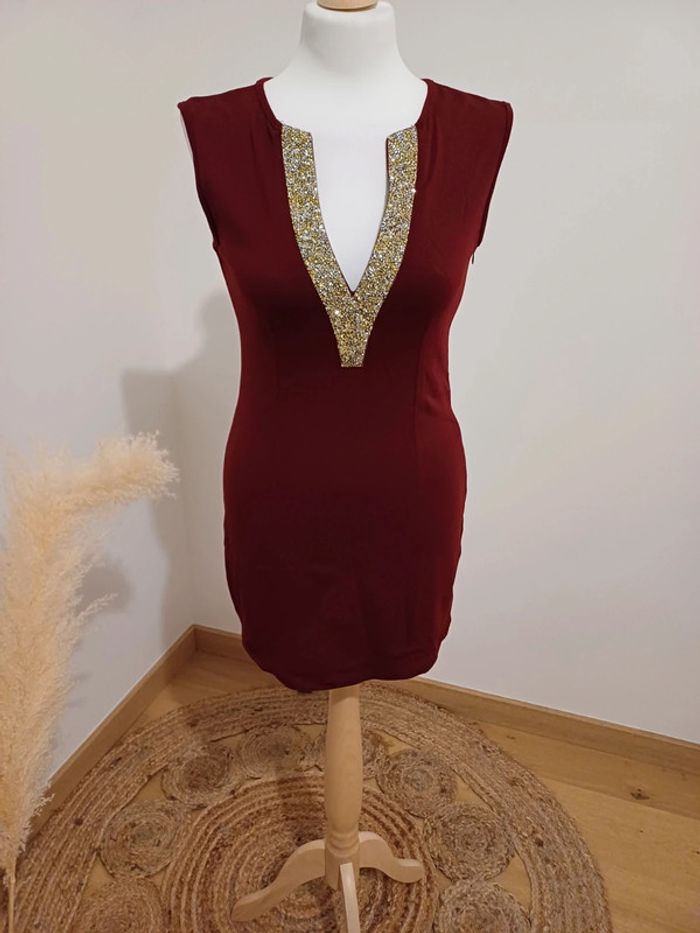 Robe chic Bordeaux avec strass L Mode taille S 36