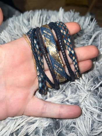 Bracelet manchette doré bleu femme multi rangs tressé