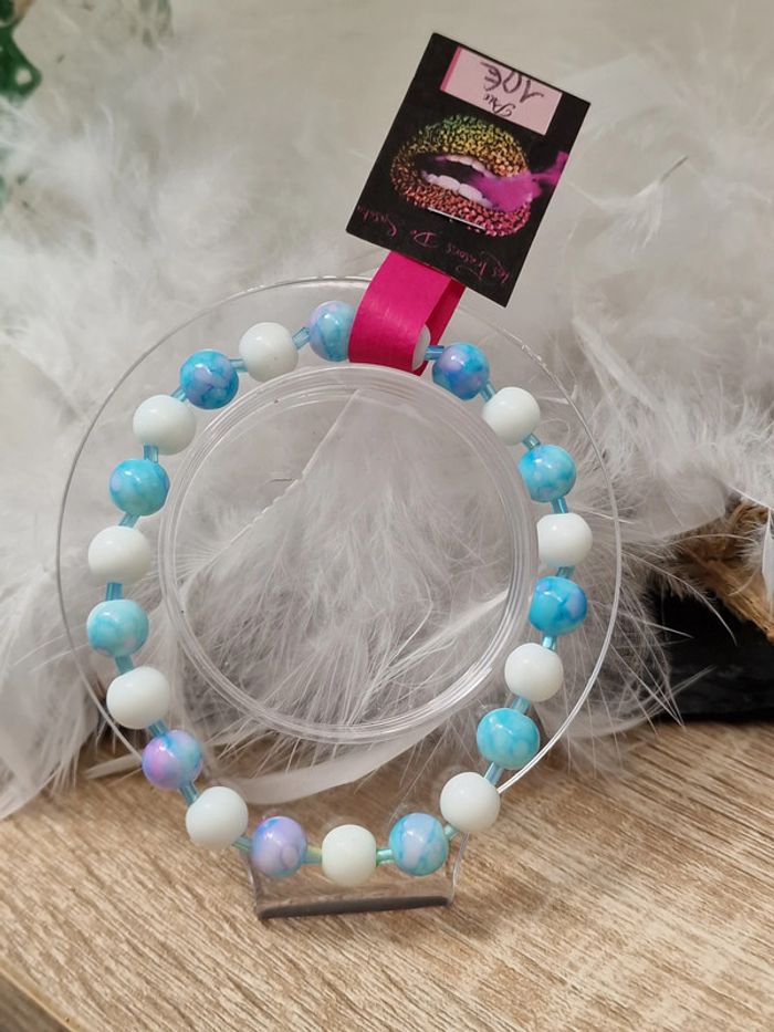 Bracelet Elastique Perles Bleu Ciel Dégradé Rose Blanc Turquoise - photo numéro 3