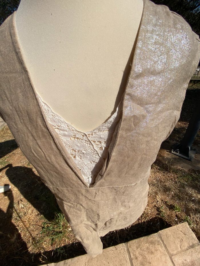 Belle robe  IKKS  lin et soie beige doré 42 - photo numéro 9