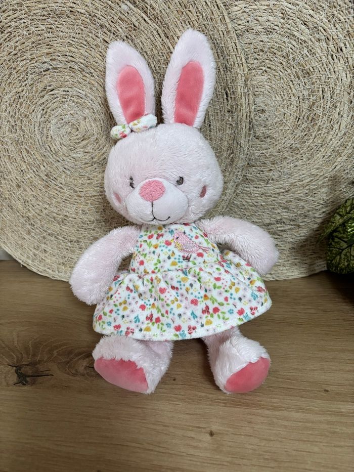 Doudou lapin rose robe fleur oiseau tex baby Carrefour - photo numéro 2