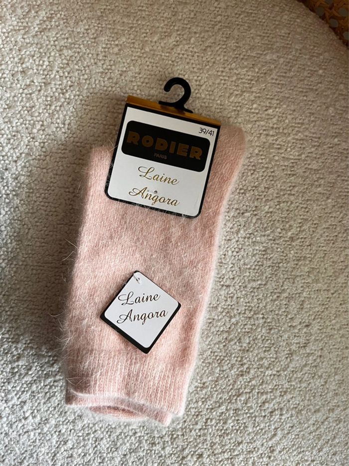 Chaussettes laine angora rose