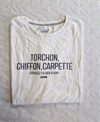 T-shirt Homme Blanc à Message Humour "Torchon Chiffon Carpette" - Monsieur TSHIRT - Taille XXL