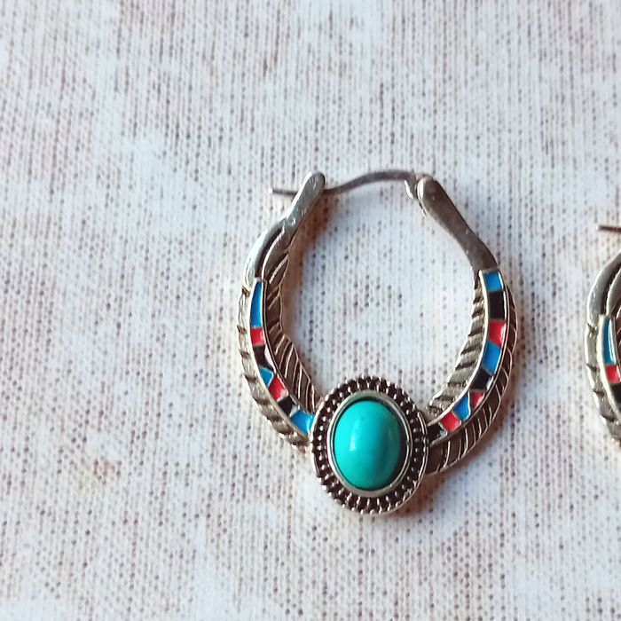 créoles argentées imitation turquoise - photo numéro 4