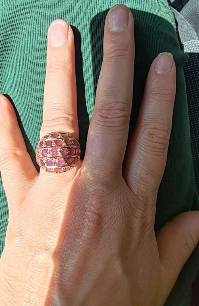 Bague vintage or 14carat serti de rubis - photo numéro 2