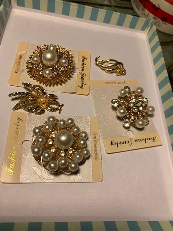 5 broches dorées et strass