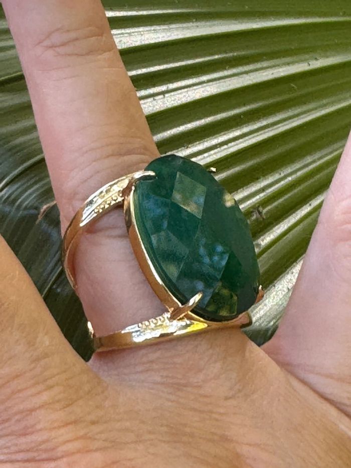 Grosse bague réglable habaha Paris acier inoxydable or jade vert - photo numéro 4